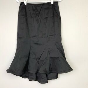 VTG Tadashi Shoji Sz 6 Black Taffeta Hi-Lo Ruffle Mermaid Hem Midi Skirt Formal